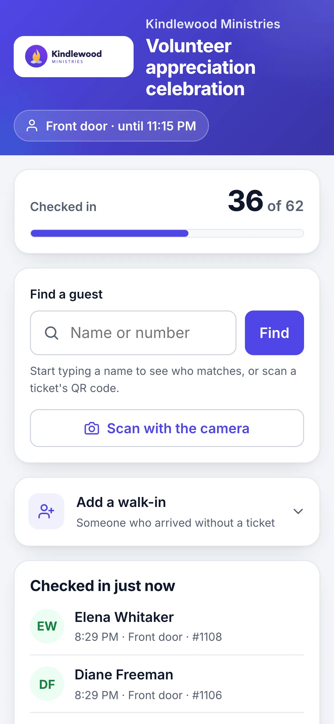 Checking guests in on a phone